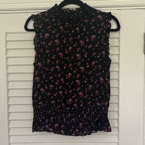 J. Crew Black and Purple Floral Sleeveless Blouse